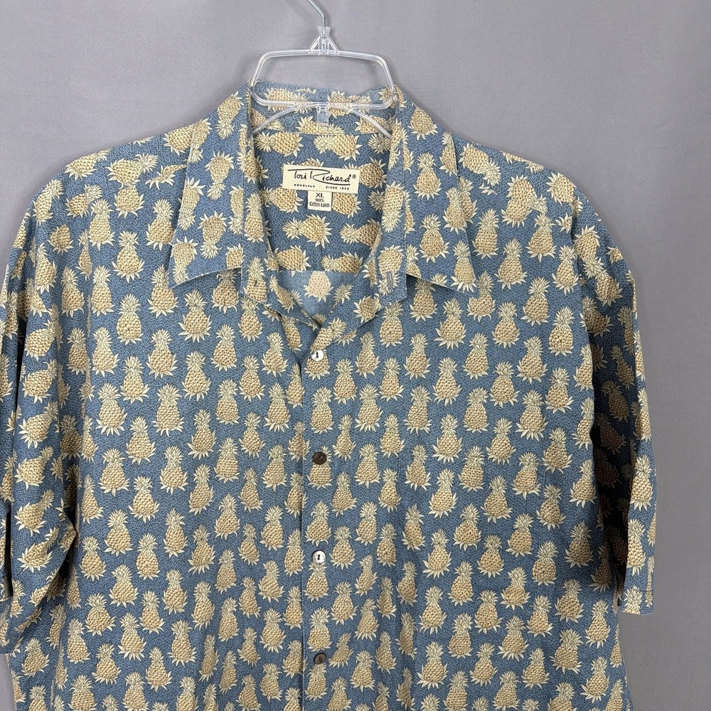 Tori Richard Shirt Mens XL Blue‎ Cotton Lawn Pineapple Hawaiian Aloha Camp Vtg